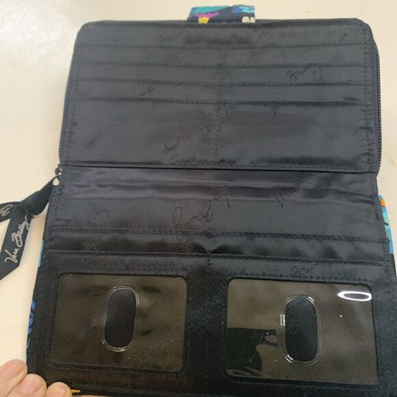 Vera Bradley Turn Lock Wallet Navy with Floral Tones Zippers - Picture 6 of 10